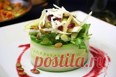 Spring Salad in a Cucumber Bowl w/strawberry vinaigrette dressing. Delicious and healthy.