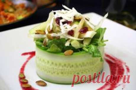 Spring Salad in a Cucumber Bowl w/strawberry vinaigrette dressing. Delicious and healthy.