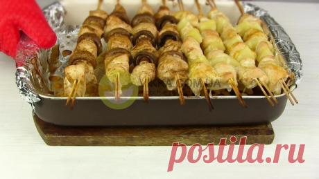 Куриные шашлычки с ананасом на шпажках в духовке