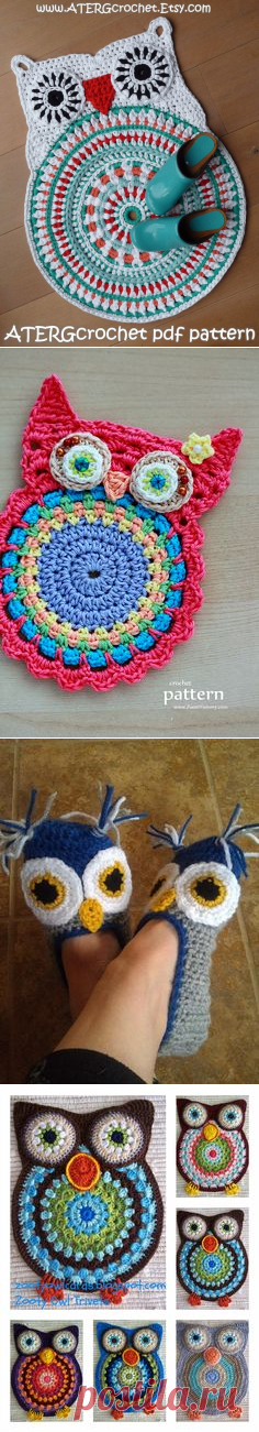 Crochet pattern owl rug by ATERGcrochet - XL crochet | Ковры, Вязание Крючком и Owl