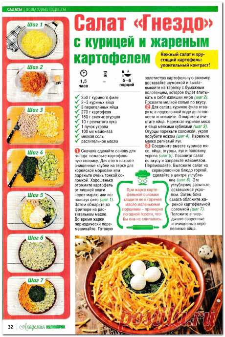 Салат &quot;Гнездо&quot; с курицей и жареным картофелем