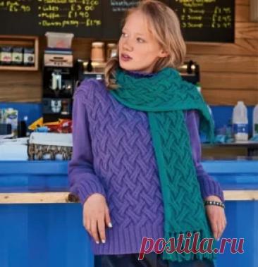 Свитер узором плетенка - Связано всё....! Цветовые вариации классической «плетенки»: фиолетовый свитер с изумрудно‑зеленым шарфом такой же насыщенности — сногсшибательно яркий контраст! Размеры: 34/36 (38/40) 42/44 Шарф: 20 x 130 cм (без бахромы) Вам потребуется: пряжа (100% шерсти; 120 м/50 г) — 650 (700) 750 г фиолетовой … Читать далее →