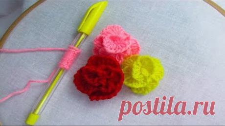 Hand Embroidery amazing trick# Sewing Hack with Pen# Easy Rose Flower Embroidery Trick
