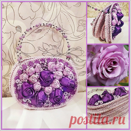 Сумочка связанная из атласных лент крючком