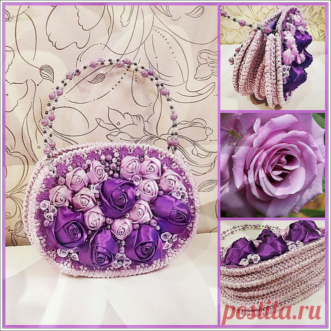 Сумочка связанная из атласных лент крючком