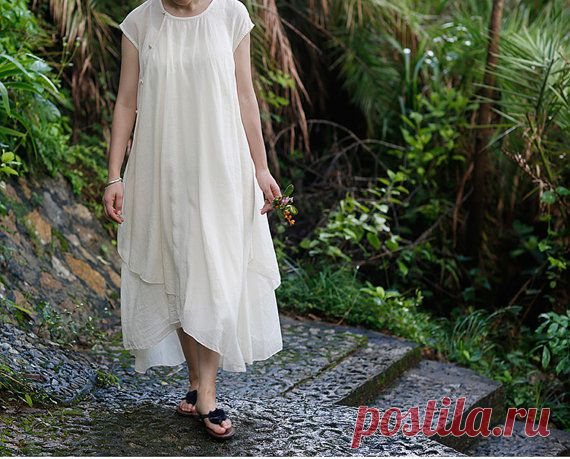 Cream White multi layers Irregular maxi loose cotton от BonLife