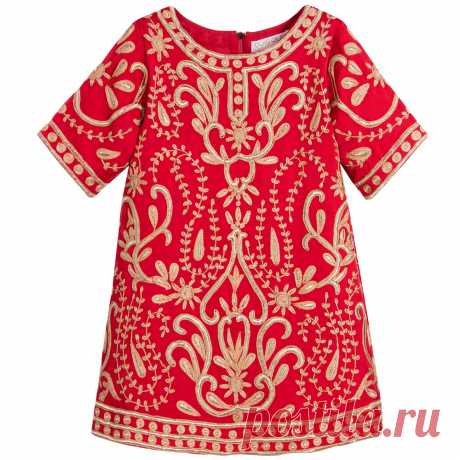 Quis Quis - Red & Gold Embroidered Dress | Childrensalon