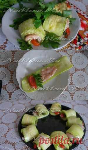 Кабачковые рулетики с курицей в микроволновке