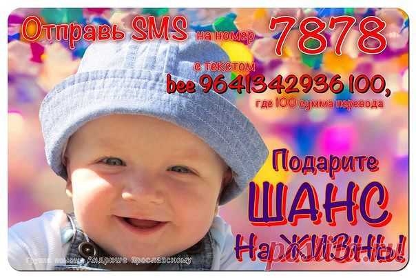 А ты помог сегодня Андрюше?
❗ Быстрые способы помочь:
➡ ПриватБанк: 5168742066440821 Ярославская (Томилина) Марина
➡ Сбербанк: 4276380046758020 Апарина Наталья
➡ Билайн: +7 964 134 29 36
➡ Paypal: cherdak@web.de
➡ QIWI-кошелек: +380999184600
➡ EasyPay: 50673104