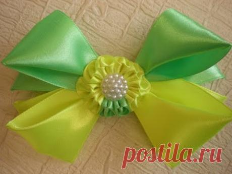Яркий Бант в стиле Канзаши.  /DIY / Make Hair Bow.Kanzashi. DIY. Tutorial.