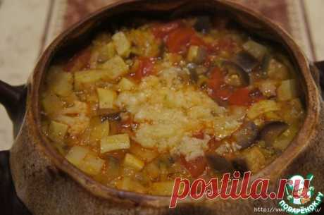 "Осенний суп" в горшочке со свининой, кабачками и баклажанами