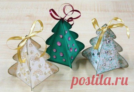 Ёлочка из бумаги. Коробочка для подарка (+шаблон)