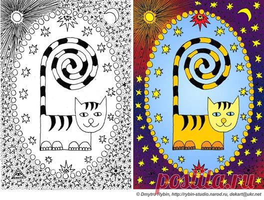 "Кот и вселенная" гелевой ручкой. Видео МК