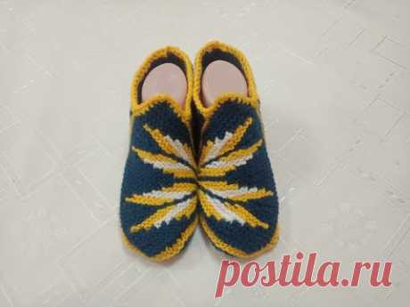 Плетени Терлици #128 (Knitted Slippers) (Тапочки спицами) (Patik) (Pantufas passo a passo)