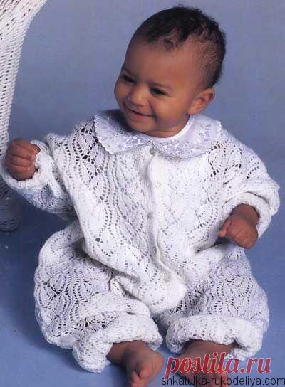Белый комбинезон Комбинезон для новорожденного спицами мк. Связать комбинезон для новорожденного спицами
