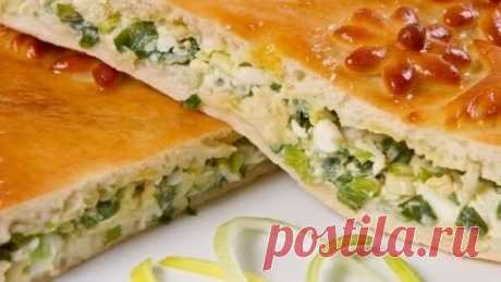 Быстрый - заливной пирог с зелёным луком и яйцом