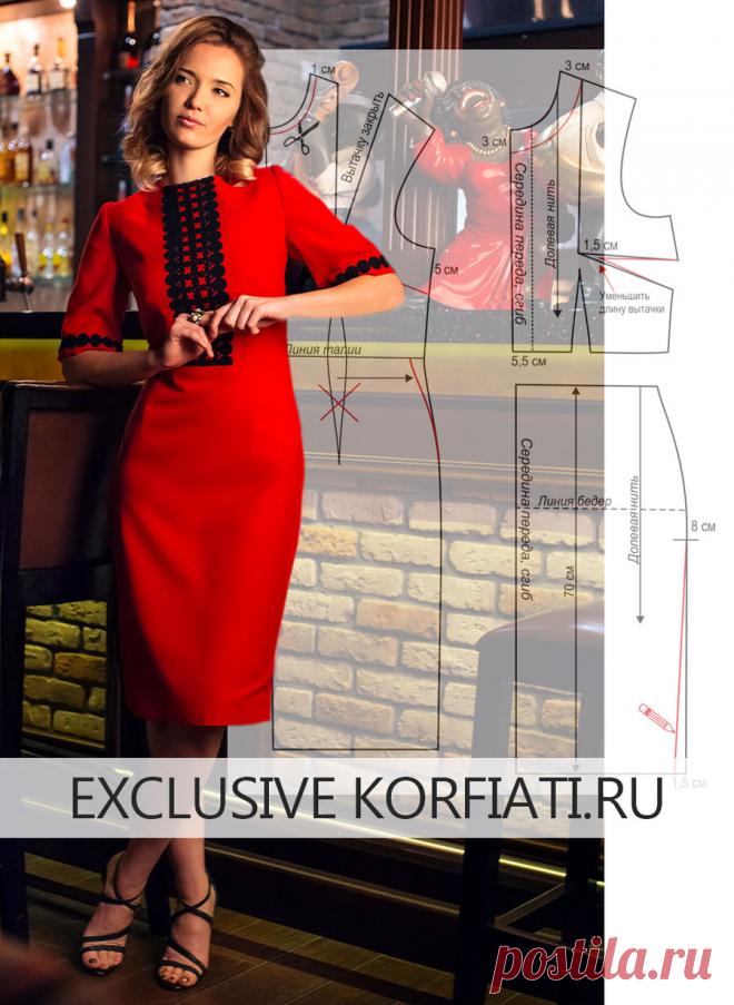 Выкройка платья с короткими рукавами В этом платье вы будете шикарно выглядеть, а яркий цвет ткани не позволит остаться незамеченной! Выкройка платья с короткими рукавами легко моделируется! 