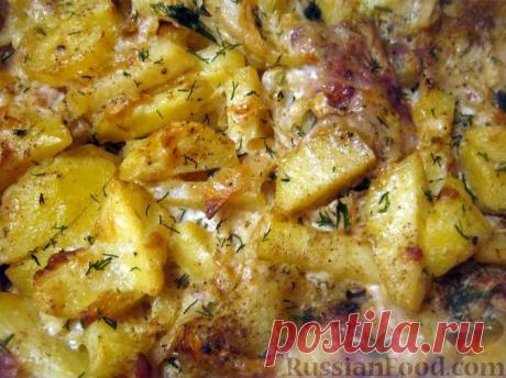 Рецепт: Скумбрия с картофелем, запеченные под майонезом на RussianFood.com