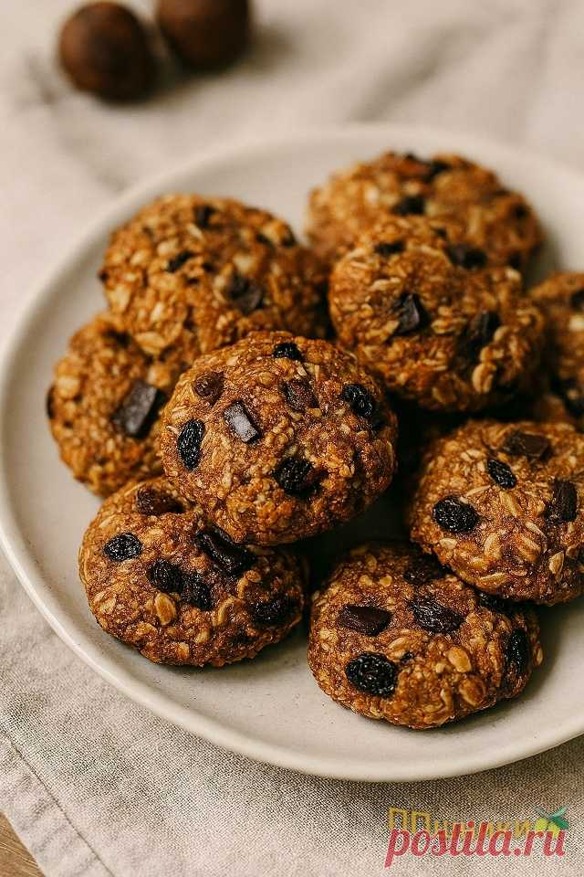 Пост на стене 🍪 ПП‑печенье с овсянкой, шоколадом и изюмом🍫КБЖУ на 1 шт: 85 кКал., 2/3,5/11Ингредиенты (на ~10–12 шт.):- овсяные хлопья — 150 г. - банан спелый — 1 шт.  - яйцо — 1 шт. (или 1 ст. л. льняной муки + 3 ст. л. воды для веган-версии)  - мед или сироп агавы — 1–2 ст. л.  - кокосовое масло — 1 ст. л.  - разрыхлитель — ½ ч. л.  - щепотка соли  - изюм — 2 ст. л.  - горький шоколад (от 70%) — 30 г, нарезать кусочками  ...