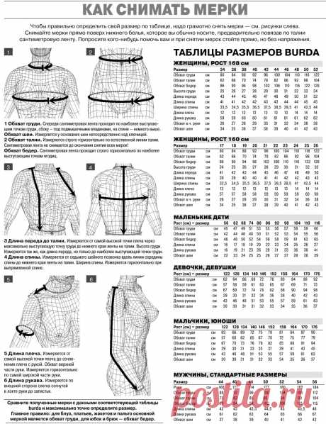 Таблицы размеров Burda — BurdaStyle.ru