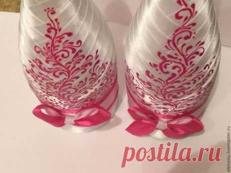 Купить Свадебные бокалы фуксия - роспись Кружево - фуксия, розовый, шампанское фуксия, бокалы фуксия