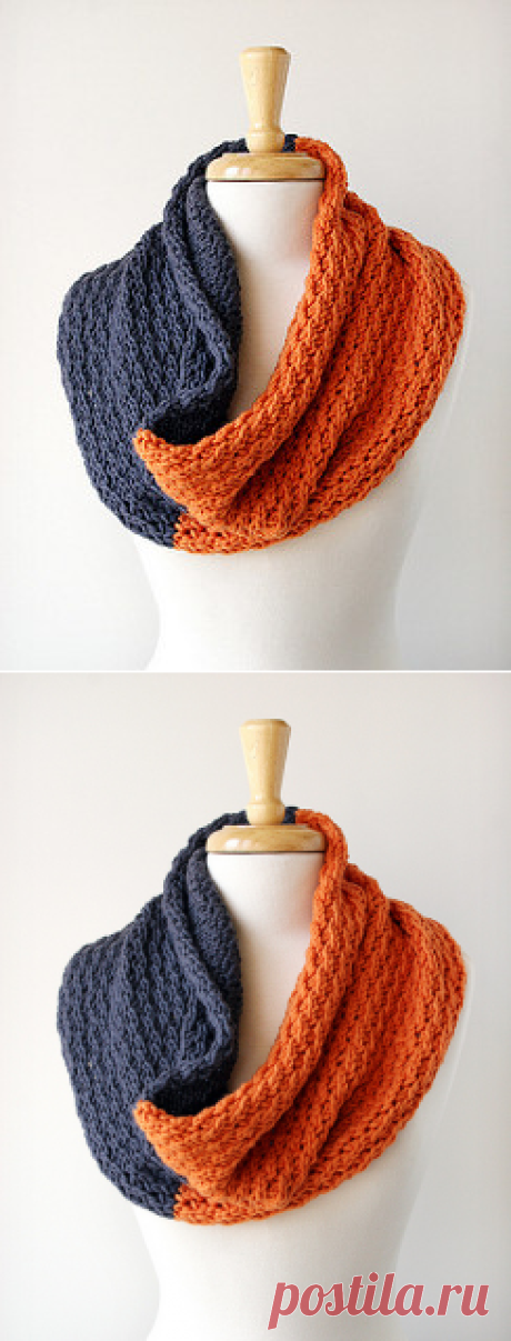 Color-blocked hand-knit cowl-neck scarf - grey and orange | Flickr - Photo Sharing!