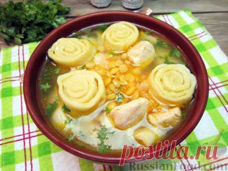 Рецепт: Гороховый суп с чесночными рулетиками на RussianFood.com