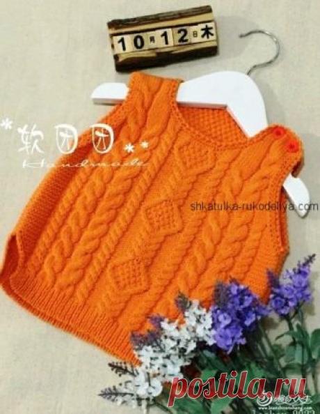 Детская оранжевая жилетка Детская оранжевая жилетка спицами. Как связать детский жилет спицами