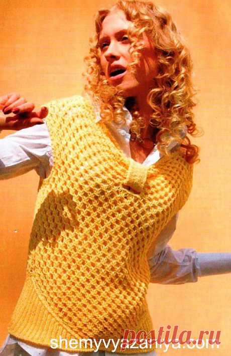 Желтый топ узором &quot;сетка&quot;.