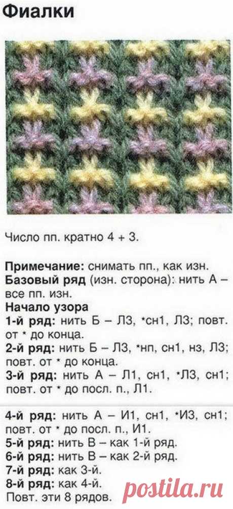 Цветные узоры спицами (четыре красивых узора с описанием)