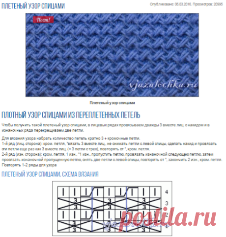 Плетеный узор спицами