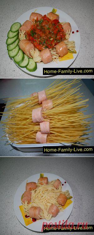 Спагетти с сосисками - Кулинарные рецепты