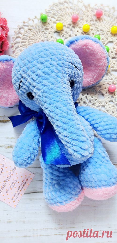 PDF Плюшевый слоник крючком. FREE crochet pattern; Аmigurumi animal patterns. Амигуруми схемы и описания на русском. Вязаные игрушки и поделки своими руками #amimore - плюшевый слон, слонёнок из плюшевой пряжи, слоник, слоненок.