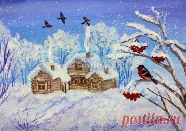 ​Как нарисовать зимний пейзаж гуашью