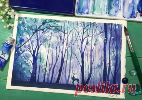 Пейзаж акварелью