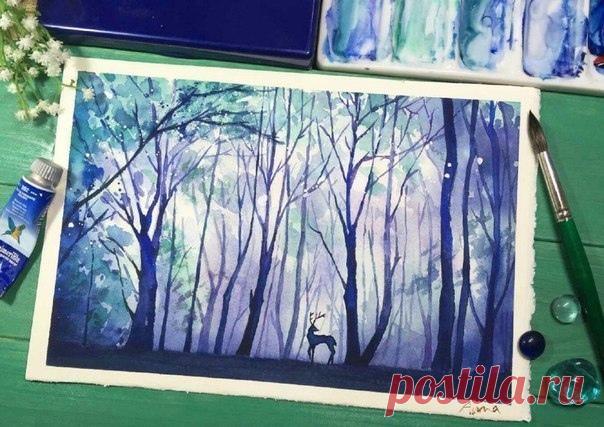 Пейзаж акварелью