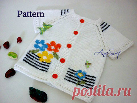 Pattern baby vest Summer flowers.P027 This vest is very simple but elegant!Cardigan is completely seamless and requires very minimal finishing. Knitted from the top down Skill level: Intermediate Size: 6-9 months  Actual measurements ches  length - 28 cm / 11”  width - 25 cm / 9.8”  Size: 12-18 months  Actual measurements ches  length - 33.5cm / 13.2”  width -30.5 cm / 12” Size: 2-3 years  Actual measurements ches  length - 36,5cm /14.4 ”  width - 32cm/ 12.5” Materials: We...