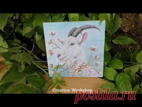 🐐КОЗА🐐РАЗДЕЛОЧНАЯ КУХОННАЯ ДОСКА С НУЛЯ СВОИМИ РУКАМИ🐐Дорисовка части рисунка красками🐐Бесплатный МК