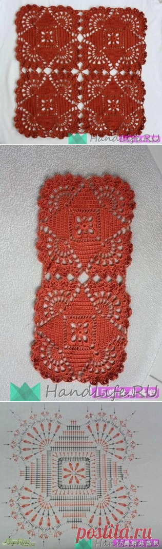 Квадратный мотив крючком / Вязание