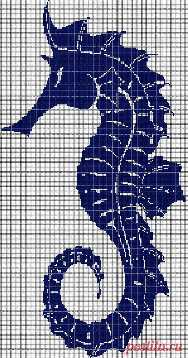 Пин содержит это изображение: Aqua seahorse silhouette cross stitch pattern in pdf