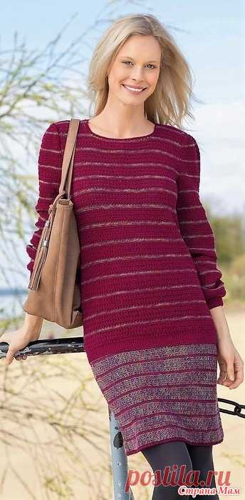 Пуловер и юбка в полоску в зеркальном исполнении. Модное вязание №4 2020