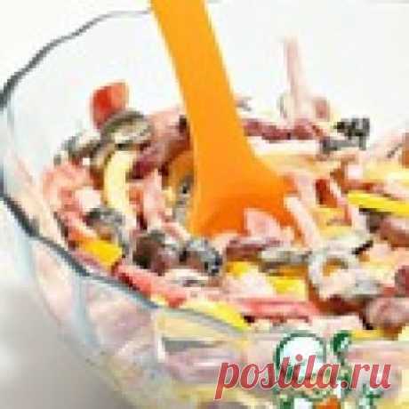 Салат с фасолью, оливками и ветчиной Кулинарный рецепт