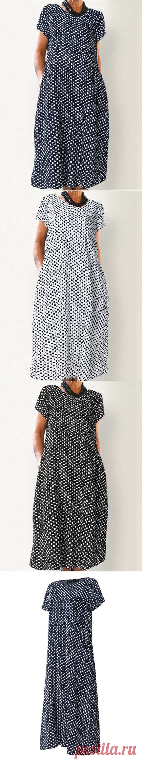 crewneck polka dot print short sleeve midi dress