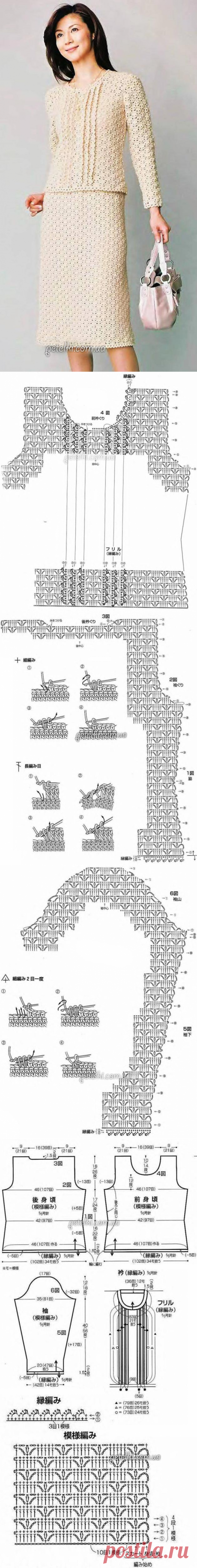 Элегантный костюм крючком - юбка и кофточка.