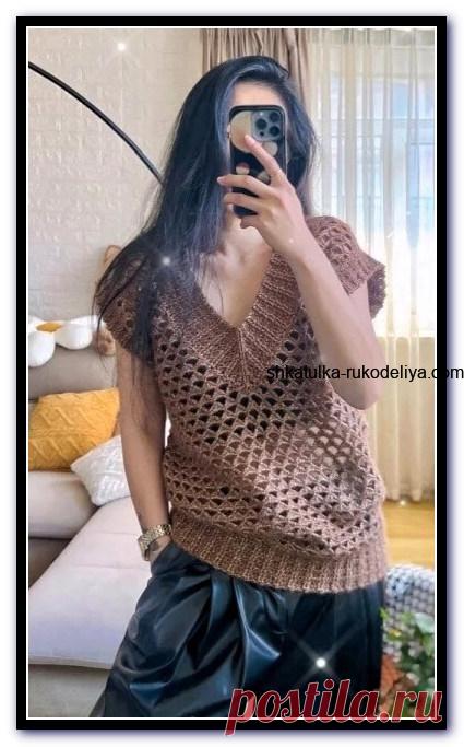 Жіночий трикотажний жилет Ажурний жилет оверсайз схеми