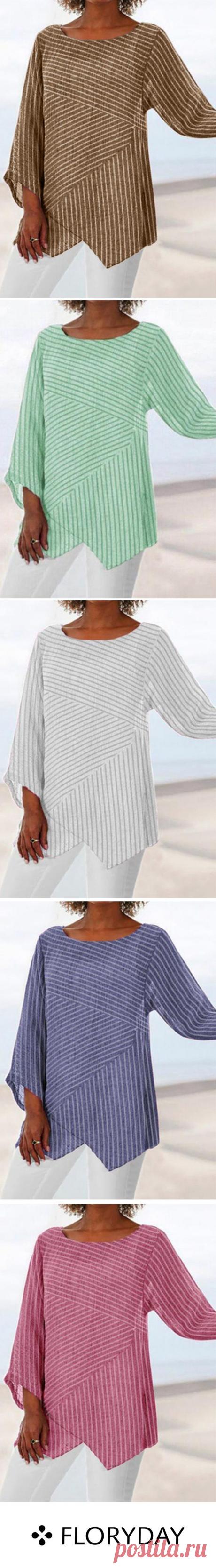 Solid round neckline 3/4 sleeves blouse, fashionable, summer style.