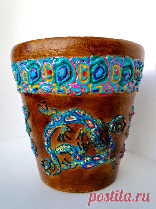 Горшок в этническом стиле. Мастер-класс по росписи.