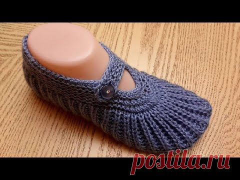 Простые , удобные тапочки-следки на двух спицах // modelleri patik