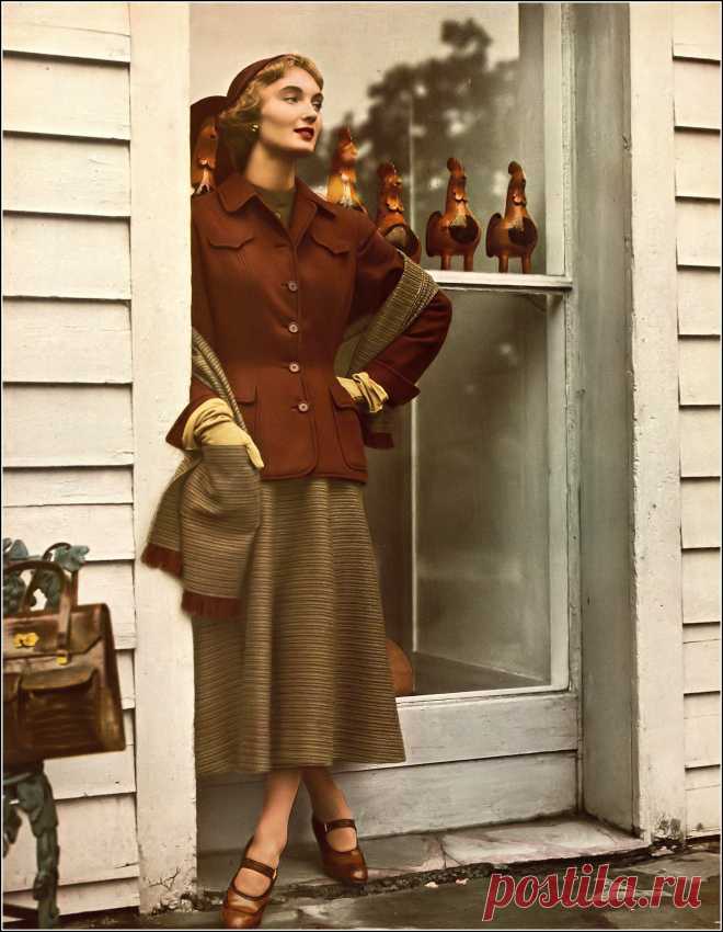 Evelyn Tripp, Kodachrome by Louise Dahl-Wolfe, Harper's Bazaar, November 1948