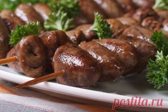 Шашлык из куриных сердечек на шпажках в духовке
